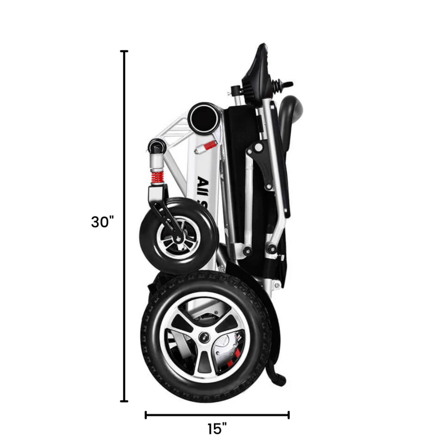 Close-up of foldable electric wheelchair