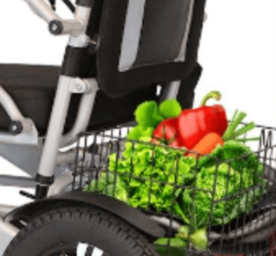 storage basket attached to wheelchair