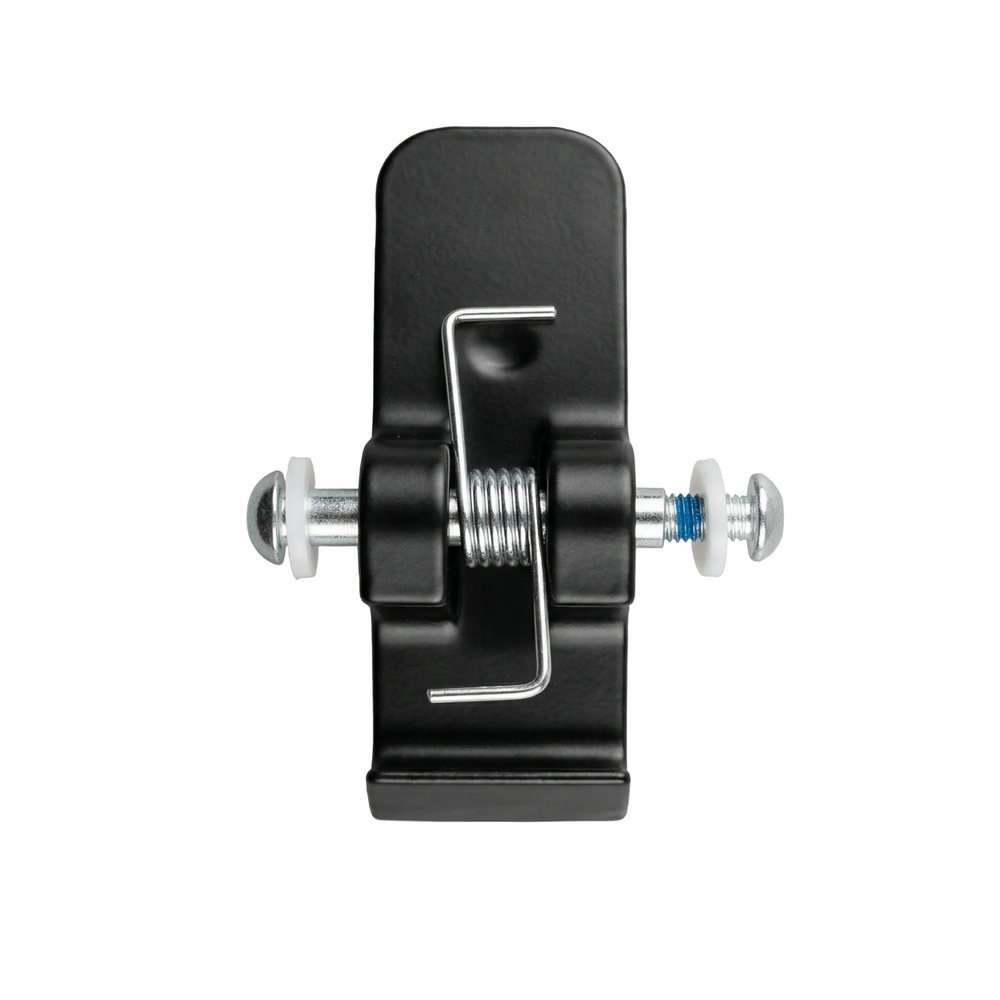 Black clamp mount on a gray background
