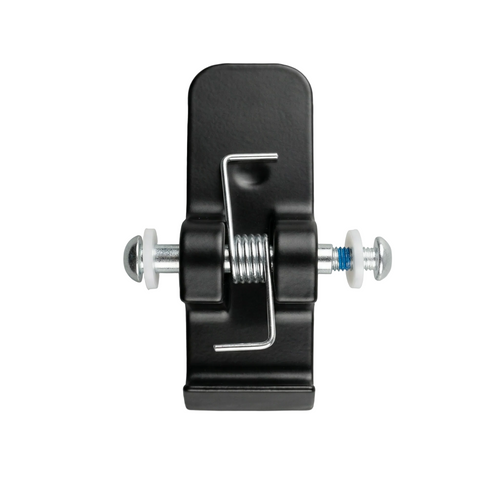Black clamp mount on a gray background