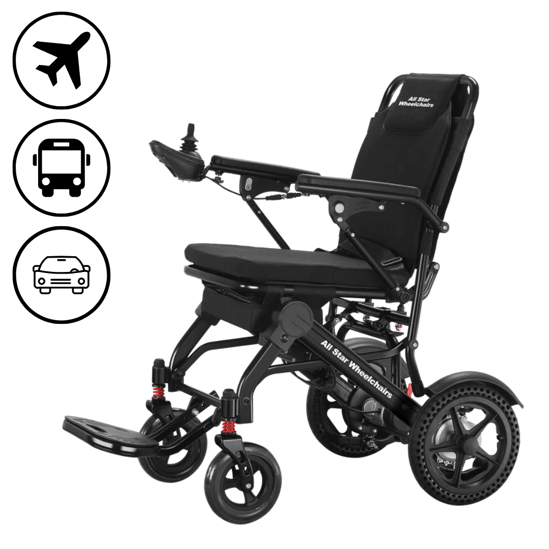 Lightweight foldable electric wheelchair designed for easy travel and transportation
