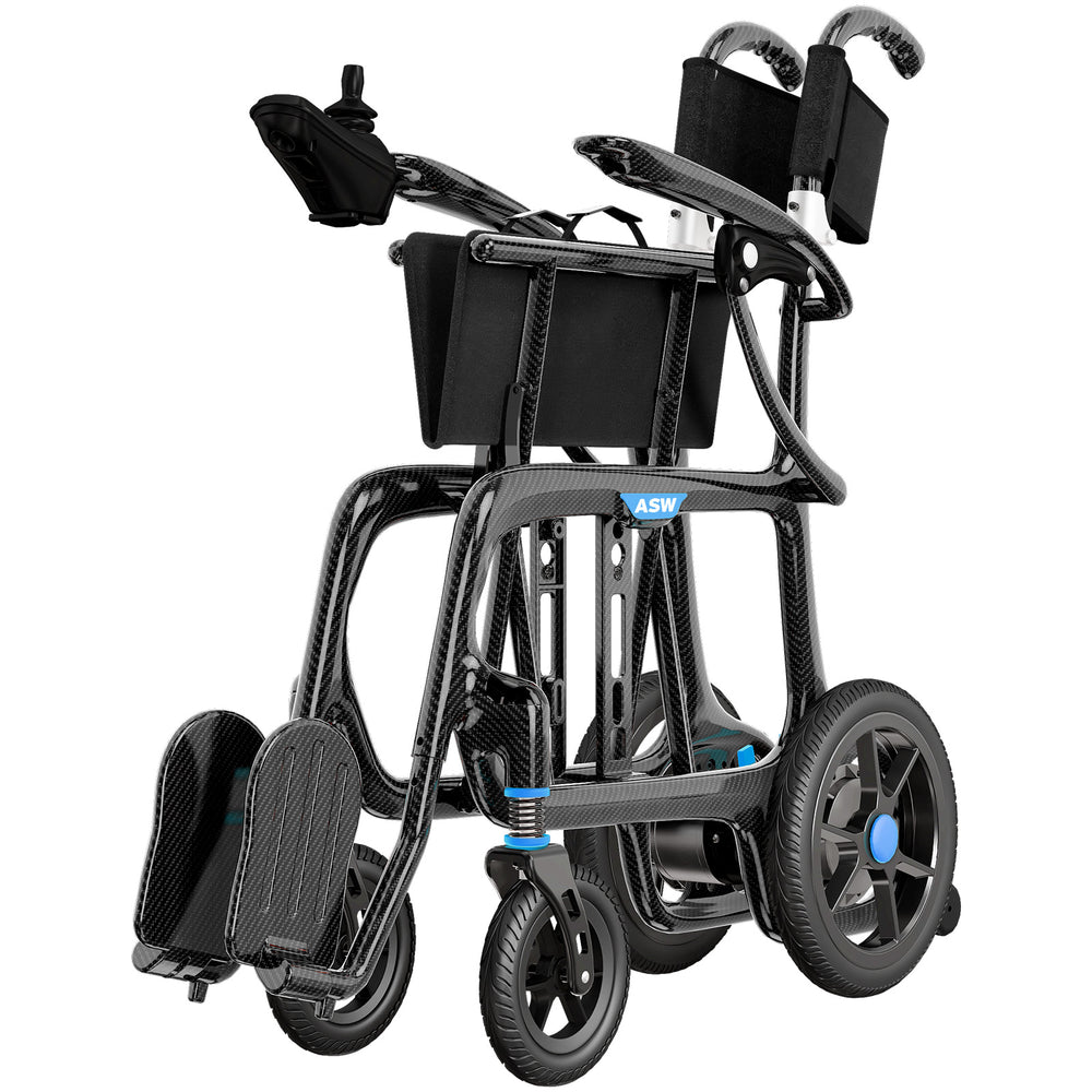 Close-up of foldable electric wheelchair